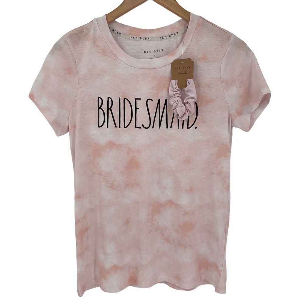 NWOT Rae Dunn Bridesmaid Graphic T-Shirt Matching‎ Scrunchie Pink Tie Dye Small